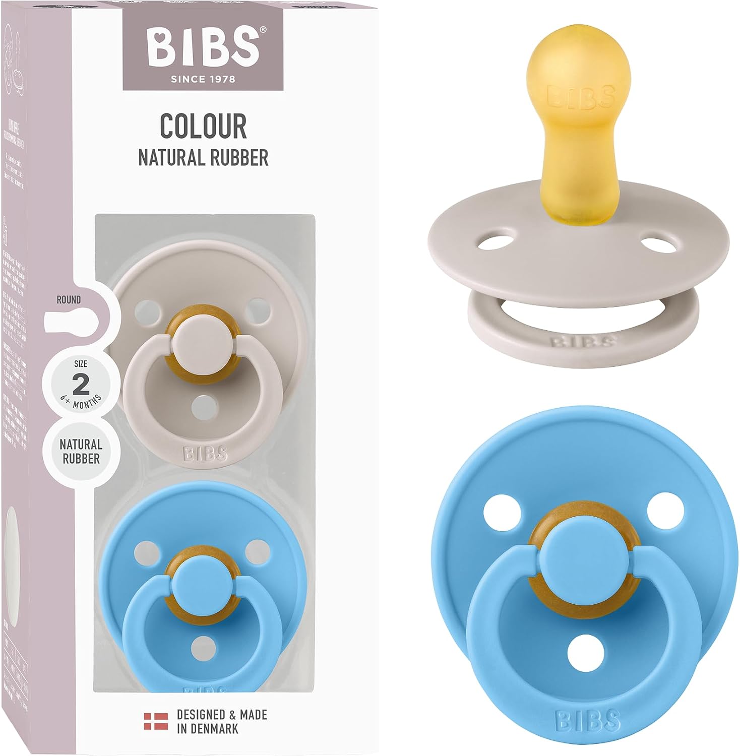bibs-cucle-varalice-za-bebe-Colour-Mushroom-Breeze-bez-neutralna-bledoplava-mint-120462 pakovanje BIBS Colour set od dve cucle od prirodnog kaučuka u boji Mushroom Breeze bež neutralna bledoplava mint Veličina 6+meseci 120462