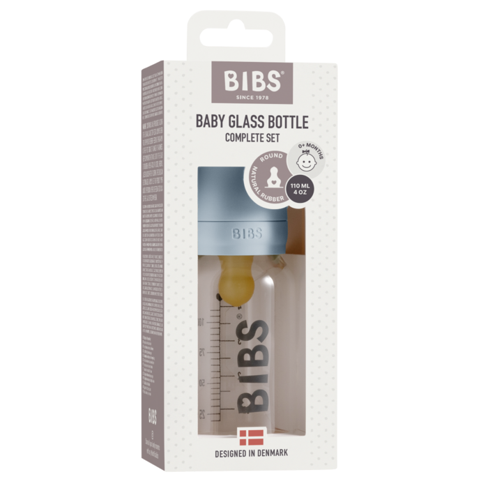 BIBS staklena flašica za bebe od 110 ml sa kaučuk cuclom u svetloplavoj boji Baby Blue