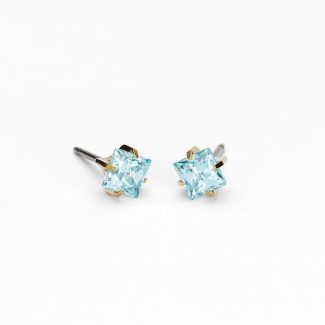 Blomdahl minđuše Tiffany Edge CZ Aquamarine plave - hipoalergeni nakit od prirodnog titanijuma